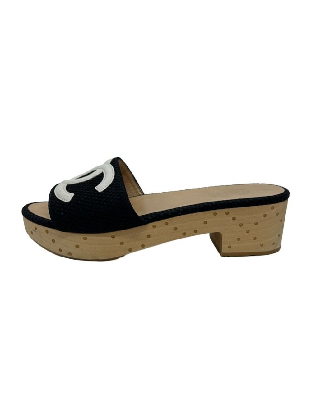 Chanel Mules Black White CC Logo Leather